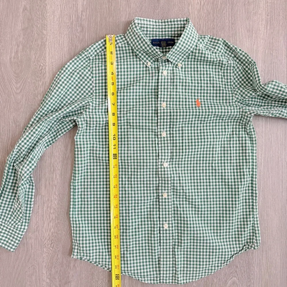 Ralph Lauren Plaid Button Down Shirt Green Gingham Long Sleeve Boys L (14-16)
